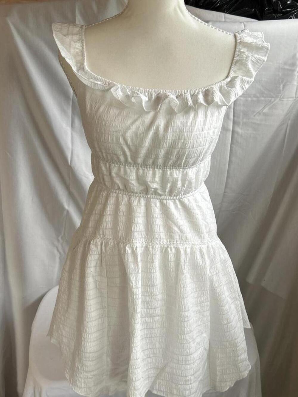 Womens Wild Fable White Ruffle Smocked Tiered Mini Dress, Small